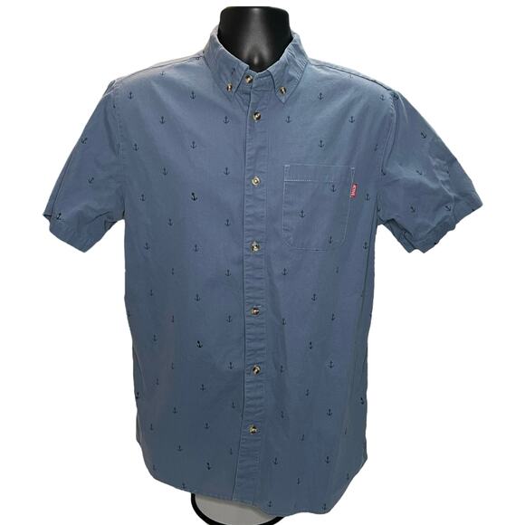 Active Ride Shop Men’s Short Sleeve Shirt Large Gray Anchor Print Button Down - Picture 1 of 10